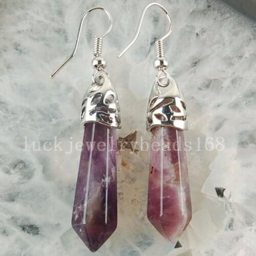 Free Shipping Women Fashion Jewelry Purple Crystal Pendulum Earrings Pair C3119