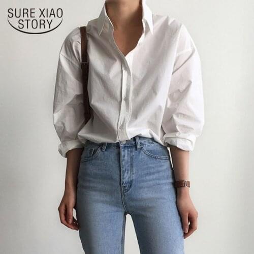 2021 White Shirts Blouses Women Spring Turn-down Collar Single-breasted Long Sleeve Shirts Female Tops Office Ladies Blusas 9700