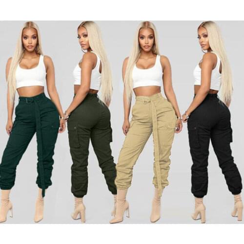 Military Style Cargo Pants for Women Casual Beam Feet Pants Womens Cargo Pants with Pockets Waistband Office Lady Work Overalls