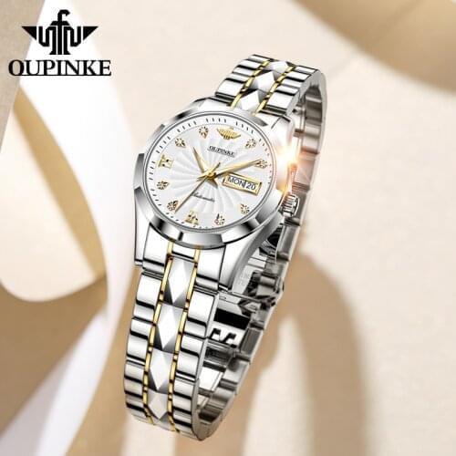 OUPINKE Top Luxury Women Wristwatch Automatic Mechanical Waterproof Watches Sapphire Mirror Tungsten Steel Watchstrap Lady Watch