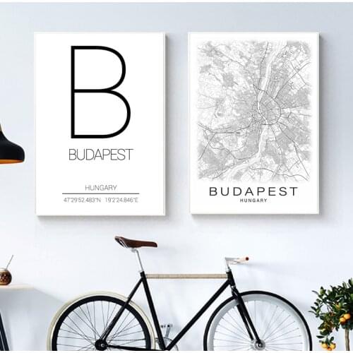Black White Budapest City Map Canvas Painting Budapest Coordinates Hungary Home Wall Art Print Modern Nordic Decorative Picture