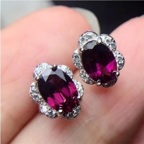 Garnet earring Free shipping Natural real garnet 925 sterling silver earrings 5*7mm