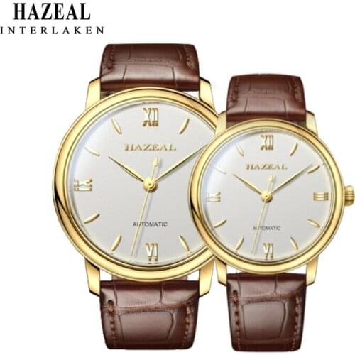 HAZEAL Switzerland Luxury Automatic Couple Watch For Lover Mechincal Wristwatch Waterproof Fashion relojes gift Women Man 2020