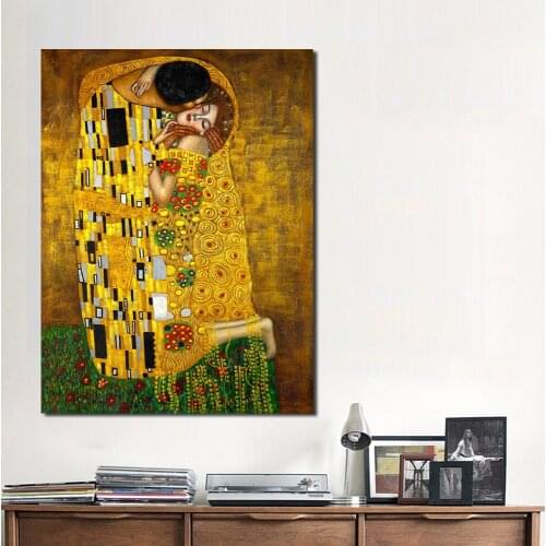 JQHYART Oil Print Canvas Wall Art Decor Pictures Diferent Kiss By Gustav Klimt Wall Painting Art No Frame Oil Painting