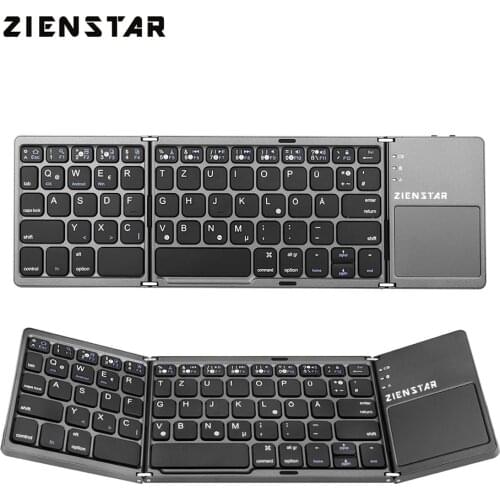 Zienstar German Letter Tri-Folding Wireless Bluetooth Keyboard with Ttouchpad for Ipad Iphone Macbook PC Computer Android Tablet