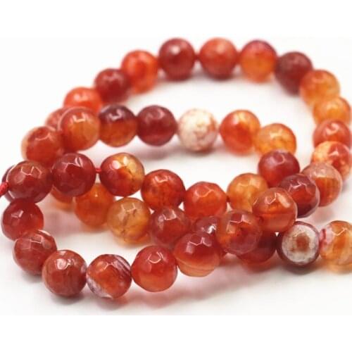 Red 6 8 10 12mm Fire Agates Onyx Faceted Round Natural Stone Carnelian Loose Beads Crafts Beads for Jewelry Making 15inch A362