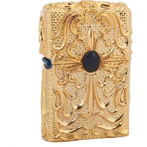 Creative Kerosene Lighter Brass Armor Fortune Flower Smoking Accessories Gift for Men Lighter Vintage Cool Gadgets for Men
