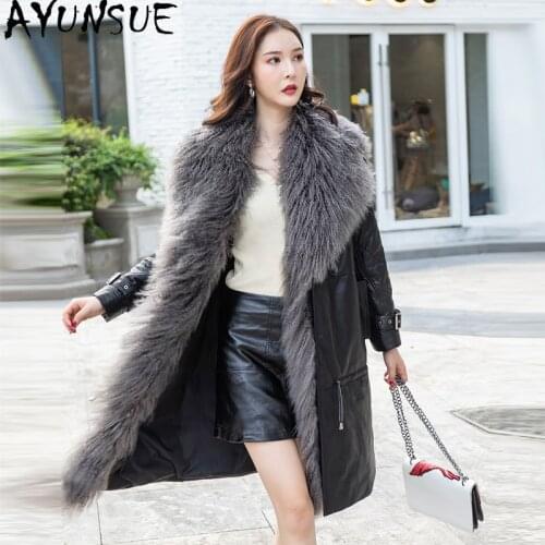 AYUNSUE Womens Down Jacket Genuine Leather Jacket Women 90% White Duck Down Jackets Female Winter Coat 2020 Mujer Chaqueta LW04