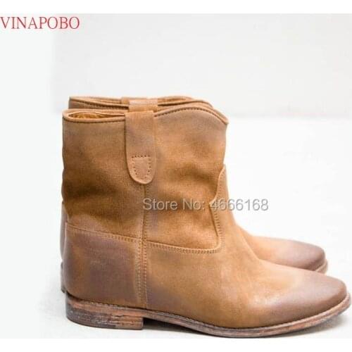 Fashion Suede Womens Shoes Wedge Height Increaing Heels Ankle Boots Genuine Lether Womens Snow Boots 2019 New Womens Flat Shoes