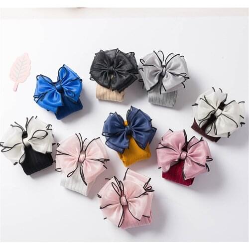 Fashion Children Socks With Bows Baby Girls Sock Knee High Cotton Toddler Long Socks For Kids Candy Color One Pair Infant Sock