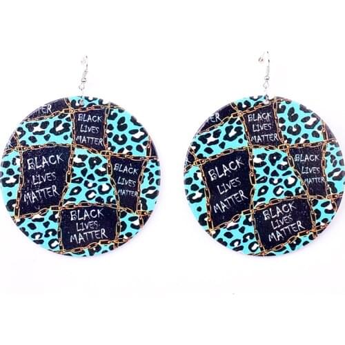 8CM Fashion Initial Letter Black Lives Matter Earrings For Women Big Statement Circle Drop Large Wooden Earrings New 2020