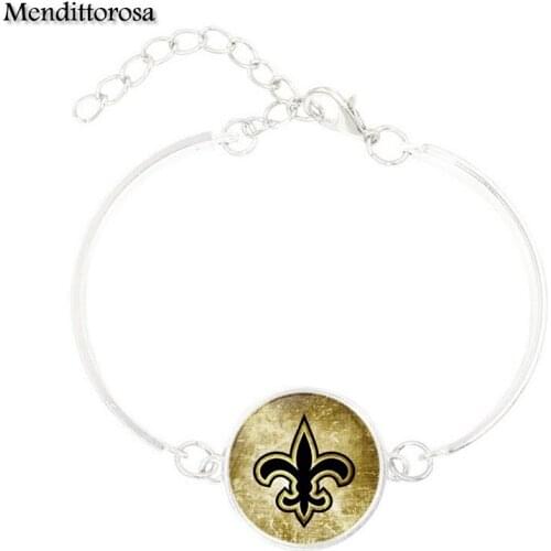 Mendittorosa Fashion Silver Plated Glass Cabochon Statement Bracelet Bangle For Women Symbol of New Orleans