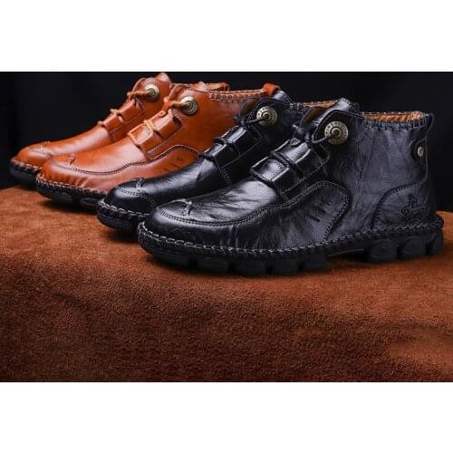 New Arrival Fashion Mens PU Leather Shoes Casual Anti-Slip Vintage Boots High Top Streetwear for Fall Winter