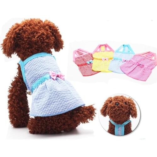 Spring Summer lovely Pet Dog Plaid Bow Knot Strap Dress for Small Dogs Chihuahua Fancy Pets Clothing Multi Colors