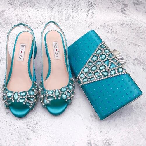 BS1306 Custom Made Women Bridal wedding Shoes High Heel Slingbacks Orange Stones Shoes with Matching Bags Set