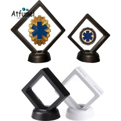 3D Album Floating Frame Box Black White Coin Box Pendant Holder Gemstone Jewelry Box Wedding Ring Display Box Badge Organizer