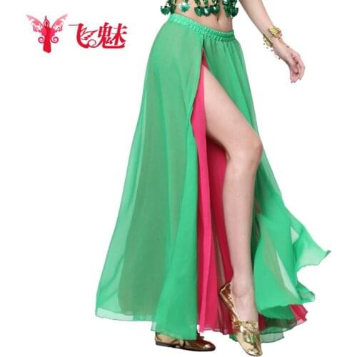 New Performance Belly Dance Costume Skirt Dress with Slit Skirt 10 Colors Practice Double Color Chiffon Uniforms Skirt B-2357