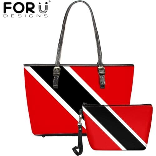 FORUDESIGNS Women Fashion 2pcs Tote Bag Trinidad and Tobago Flag Printing Top Handle Satchel Handbags PU Leather Shoulder Purse