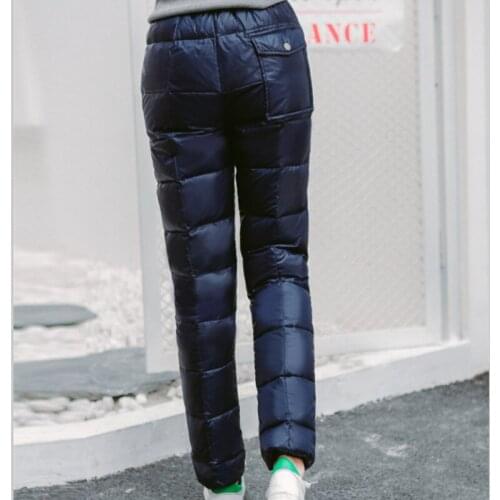 5XL Plus Size Women Winter Down Cotton 90% White Duck Down High Waist Thick Warm Down Trousers Outdoor Hiking Windproof Pants