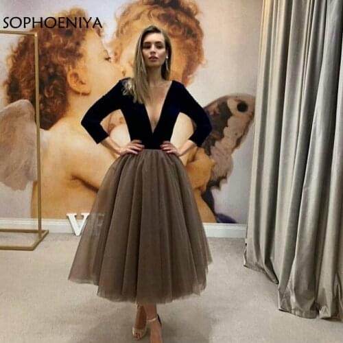New Arrival Sexy Long sleeve dubai evening dresses 2021 ever pretty Black Velvet abiye Short evening dress Cheap evening gown