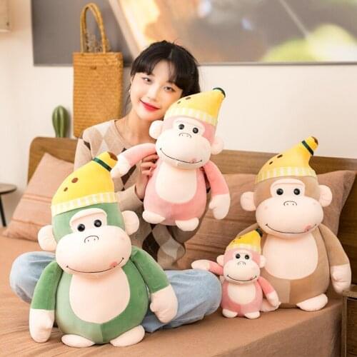 1pc 30/45/60cm Cute Monkey Plush Toys Kawaii Gorilla with Banana Hat Pillow Stuffed Soft Animal Dolls Baby Kids Birthday Gifts