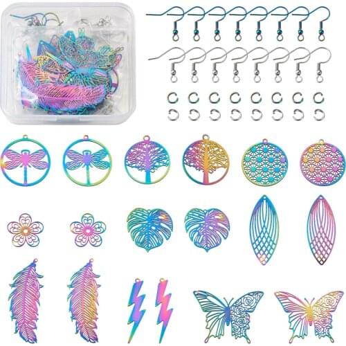 116pcs/box Colorful Filigree Joiners Stainless Steel Pendants 9 Shape For DIY Earring Making Kits With Earring Hooks&Jump Rings