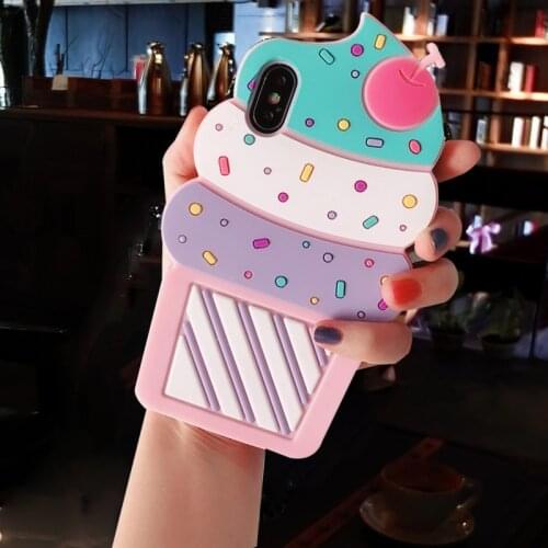 3D Cute Ice cream Phone Cases For Huawei Y9 2019 Soft Cover Honor 10 Lite P9 Lite 2016 Redmi 6 6A Back Shell