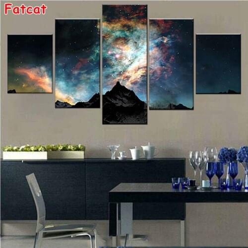 5pcs Diamond painting Starry Sky Mountains Space Planet,full round/square drill Multi Pane embroidery 5D Diamond painting PP2597