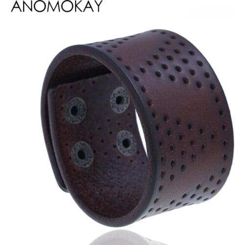 Anomokay Simply Trendy Punching Triangle Partern Leather Wrist Vintage Bracelet High Quality Mens Punk Wrap Bracelet Homme Gift