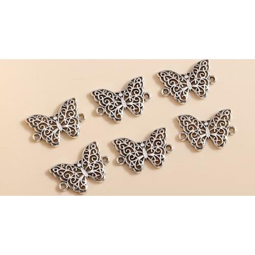 20pcs 20*14mm Bohemia Hollow Antique Silver Color Butterfly Charms DIY Fit Necklaces Pendants Earrings Handmade Jewelry Findings