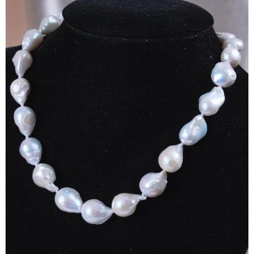 Big 12-14mm Natural South Baroque White Akoya Pearl Necklace 18"