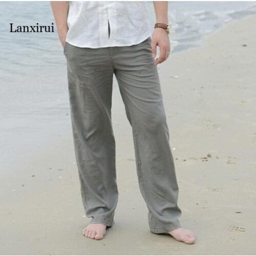 Mens Cotton Linen Slim Elastic Waist Pants Breathable Casual Washed Sweatpants Chinese Style Business Male Trouser