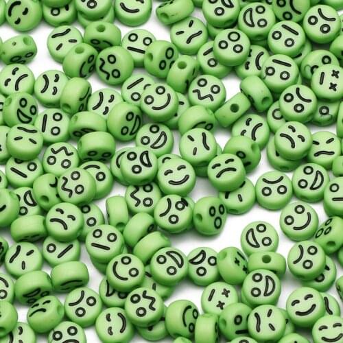 7*4mm Green Mixed Emoticons Acrylic Beads Round Flat Smiley Loose Spacer Beads For Jewelry Making Handmade Diy Bracelet Necklace