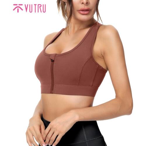 VUTRU Zipper Up Yoga Bra Hollow Out Racer Back Crop Top for Gym Fitness Outdoor Running Sport