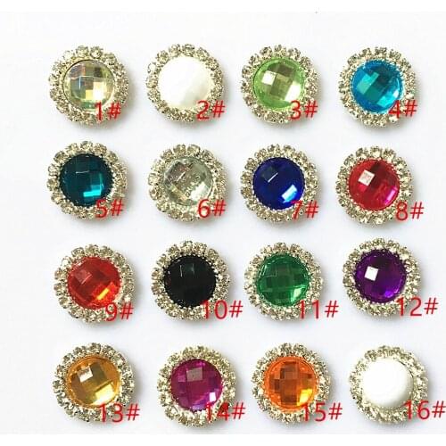 CJSIR 10Pcs 16mm Metal Acrylic Flatback Rhinestone Crystal Button DIY Wedding Invitation Girl Hair Flower Accessory