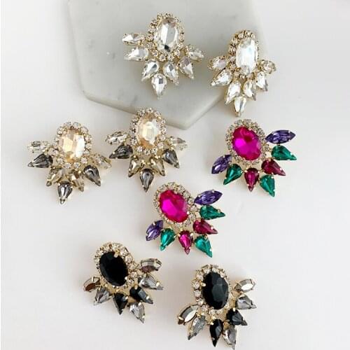 Color Crystal Geometric Dangle Earring Big Vintage Long flower Drop Earrings Women Party Wedding Bridal Jewelry Christmas gift