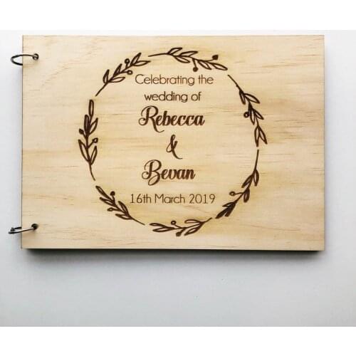 Personalized Wreath Wedding Wooden Guest Book Alternative Custom Wooden Album Customized Signed Book Wooden Print with Any Words