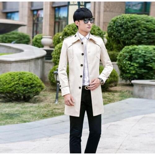 Cheap！Mens trench coats man Single-breasted long coat men clothes slim overcoat long sleeve beige spring autumn plus size 9XL
