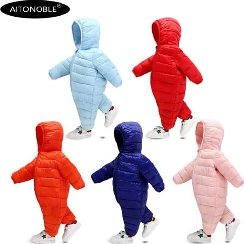 Aitonoble 2019 Winter Light Down Jacket Jumpsuit Kids Winter One-Piece suit Hooded Winter Children Jacket Baby Winter Outerwear