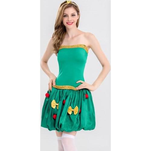 Christmas Tree Cosplay Costume Suit For Women Adult Santa Claus Green Dresses Set Girl Slim Sexy Fancy Performance Short Dress