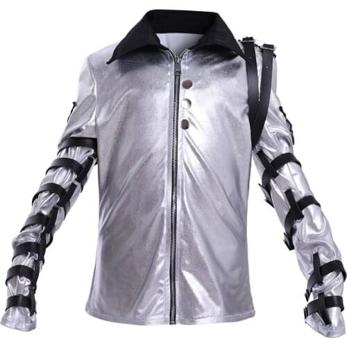 Michael Jackson Cosplay Costume Coat Kids Child MJ Silver Top Jacket Michael Jackson Perform Outfit L321