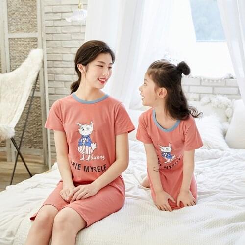 Summer Girls Nightgowns Pajamas Kids Short sleeved Nightdress Cute 100% Cotton Childrens Clothes Baby Sleeping Dress 100-170cm