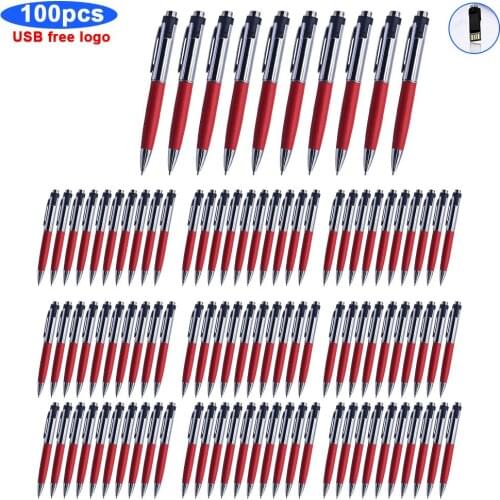 Bulk 100pcs free logo USB 2.0 4gb 8Gb 16Gb 32Gb 64gb 128gb metal waterproof portable usb ballpoint pen flash disk for computer