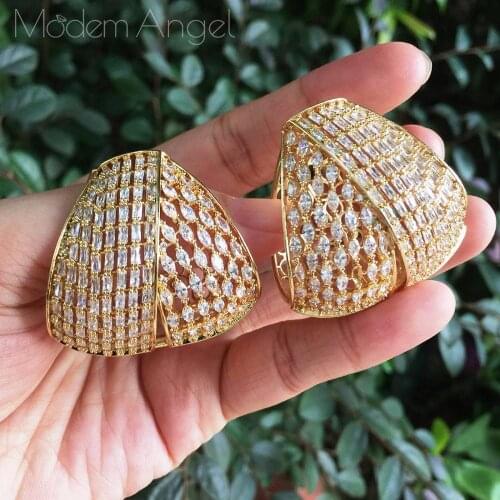 ModemAngel Fashion Luxury Special Shape Super Cubic Zirconia Naija Bridal Engagement Party Wedding Necklace Earring Jewelry