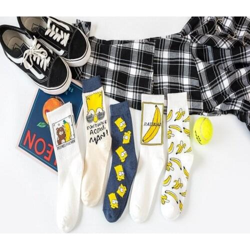 Tide brand banana socks funny cartoon trend cute male and female couple in tube AJ1 matching socks ins