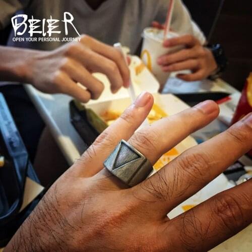 BEIER Stainless Steel Viking triangle Ring vintage Hammer retro punk jewelry finger man Love Jewelry Drop shipping BR8-543