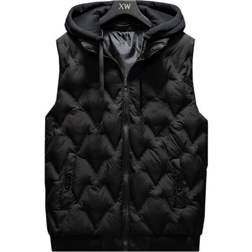 Fashion Mens Vest Jacket Hooded Autumn Winter Warm Sleeveless Jacket Men Casual Black Vest Thicken Plus Size Waistcoat L-5XL