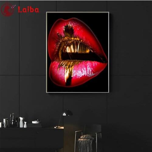New diamond embroidery mosaic Sexy red lips and golden teeth diamond paintings full square round drill stitch cross rhinestone