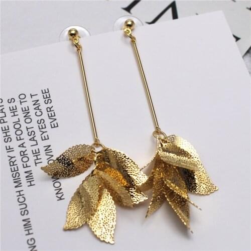2018 new fashion brand jewelry personality style tassel leaf long earrings gold geometry earring for women gift