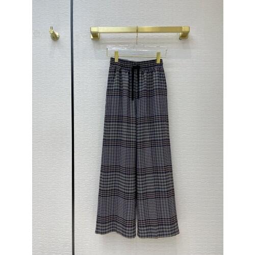 New Ladies Fashion 2021 Loose Retro Elastic Waist Plaid Straight Leg Casual Pants 0305